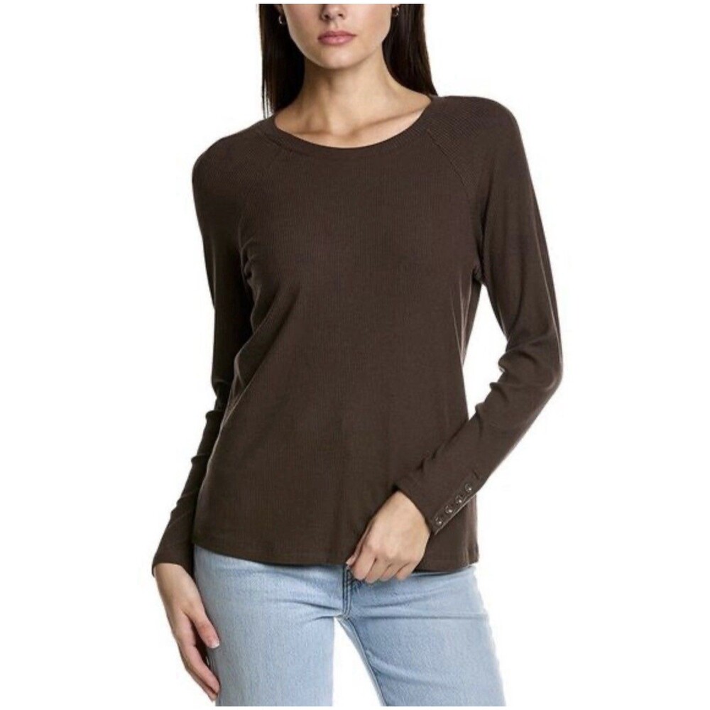 J.McLaughlin Jana Top Chocolate Brown Long Sleeve Button Neutral Basics Size XL